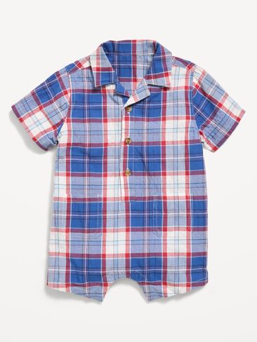 Old Navy Collared Plaid One-Piece Romper for Baby - Plaid in Saudi Arabia