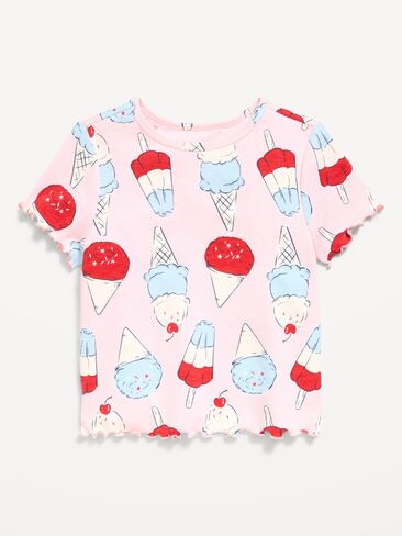 تي شيرت مضلع بأكمام قصيرة مطبوع عليه Old Navy للفتيات الصغيرات - المصاصة in Kuwait