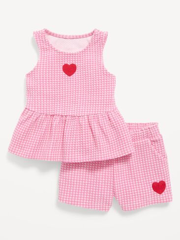 Old Navy Sleeveless Peplum Top and Shorts Set for Toddler Girls - Pink Gingham in Saudi Arabia