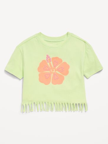 Old Navy Short-Sleeve Graphic Fringed-Hem T-Shirt for Toddler Girls - Pale Citron in Kuwait