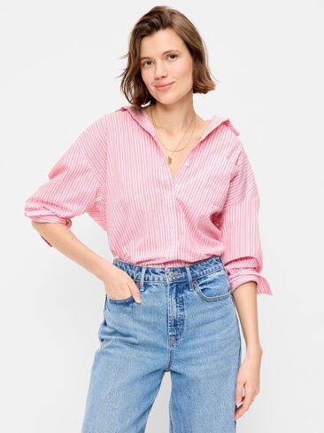 قميص Boyfriend ذو أزرار كبيرة الحجم من Old Navy - شريط وردي in Kuwait