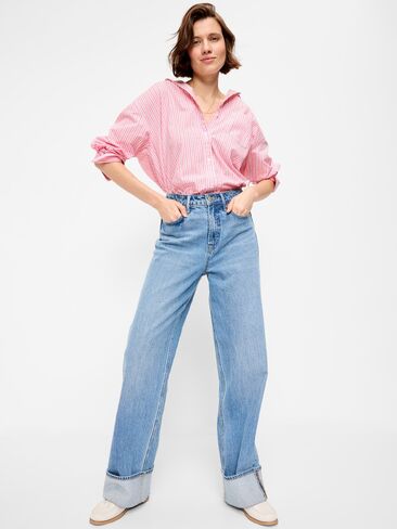 قميص Boyfriend ذو أزرار كبيرة الحجم من Old Navy - شريط وردي in Kuwait