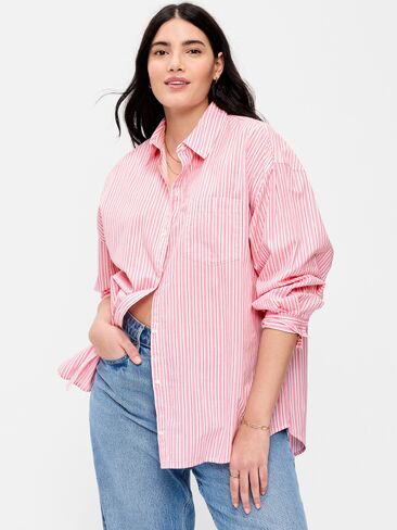 قميص Boyfriend ذو أزرار كبيرة الحجم من Old Navy - شريط وردي in Kuwait