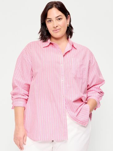 قميص Boyfriend ذو أزرار كبيرة الحجم من Old Navy - شريط وردي in Kuwait