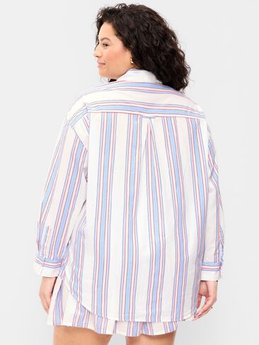 قميص Boyfriend ذو أزرار كبيرة الحجم من Old Navy - شريط أبيض/أرجواني in Kuwait