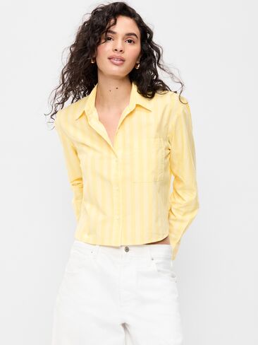 Old Navy Cropped Button-Down Shirt - Yellow Stripe in Saudi Arabia