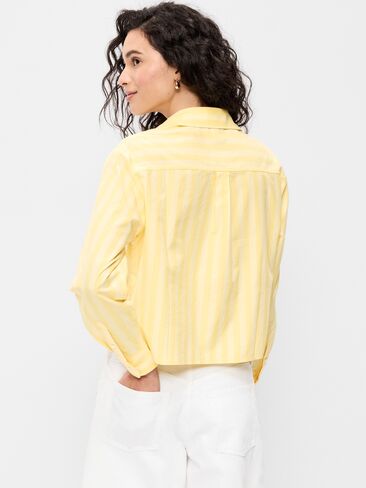 Old Navy Cropped Button-Down Shirt - Yellow Stripe in Saudi Arabia