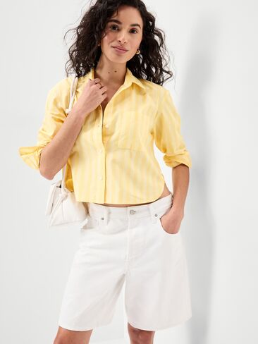 Old Navy Cropped Button-Down Shirt - Yellow Stripe in Saudi Arabia