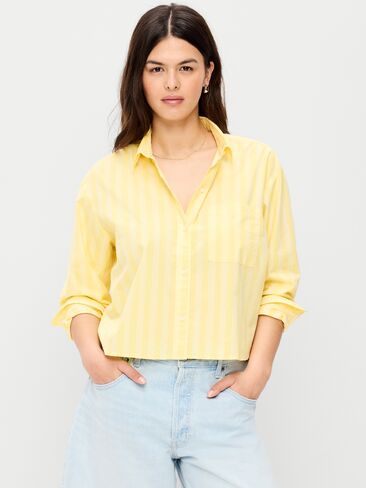 Old Navy Cropped Button-Down Shirt - Yellow Stripe in Saudi Arabia