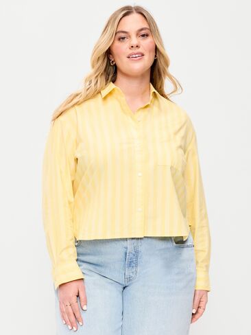 Old Navy Cropped Button-Down Shirt - Yellow Stripe in Saudi Arabia