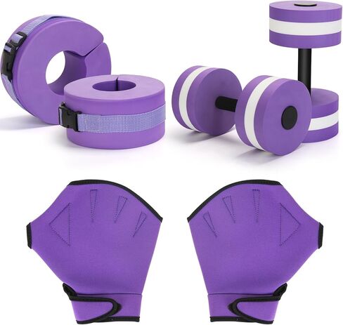 Carperipher Water Aerobics Set for Aquatic Exercise, Pool Fitness Equipment Foam Water Dumbbell Set, Aquatic Dumbbells and 5-Layer Training Leg Float, Water Workout Fitness Tool（Purple） in Saudi Arabia