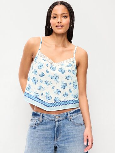 قميص بدون أكمام بوشاح مزين بالدانتيل من Old Navy - زهور بيضاء/زرقاء in Saudi Arabia