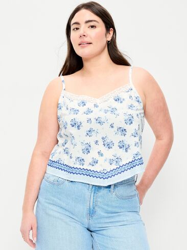قميص بدون أكمام بوشاح مزين بالدانتيل من Old Navy - زهور بيضاء/زرقاء in Saudi Arabia