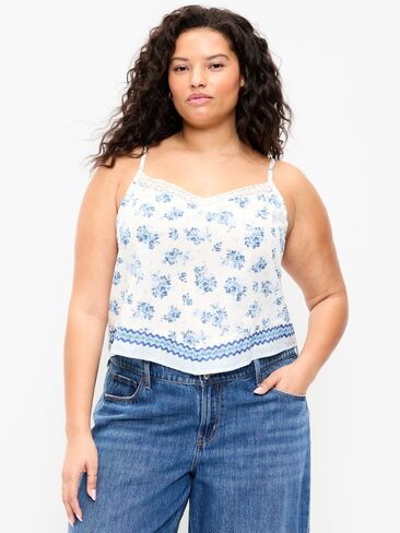 قميص بدون أكمام بوشاح مزين بالدانتيل من Old Navy - زهور بيضاء/زرقاء in Saudi Arabia