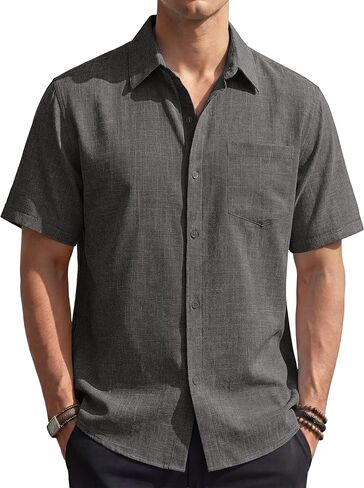 EKLENTSON Men's Button Down Shirts Short Sleeve Casual Summer Beach Shirt Textured Relaxed Tropical Shirt with Pocket in Saudi Arabia