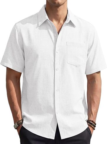 EKLENTSON Men's Button Down Shirts Short Sleeve Casual Summer Beach Shirt Textured Relaxed Tropical Shirt with Pocket in Saudi Arabia