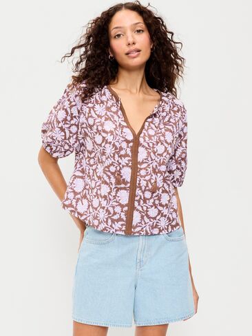 بلوزة مطرزة بأكمام قصيرة من Old Navy - طباعة أرجوانية in Saudi Arabia