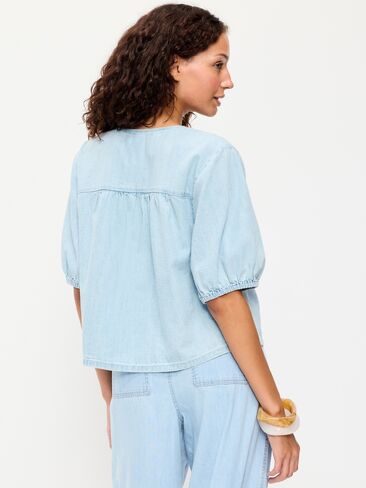 Old Navy Short-Sleeve Beaded Denim Top - Light Wash in Saudi Arabia
