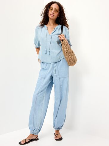 Old Navy Short-Sleeve Beaded Denim Top - Light Wash in Saudi Arabia