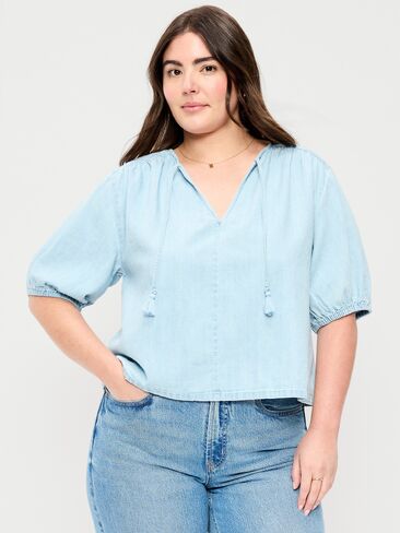 Old Navy Short-Sleeve Beaded Denim Top - Light Wash in Saudi Arabia