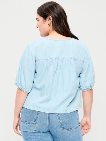 Old Navy Short-Sleeve Beaded Denim Top - Light Wash in Saudi Arabia