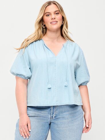 Old Navy Short-Sleeve Beaded Denim Top - Light Wash in Saudi Arabia