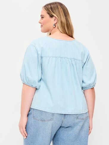 Old Navy Short-Sleeve Beaded Denim Top - Light Wash in Saudi Arabia