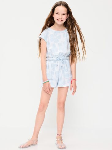 Old Navy Short-Sleeve Textured Utility Romper for Girls - Blue Hibiscus in Saudi Arabia