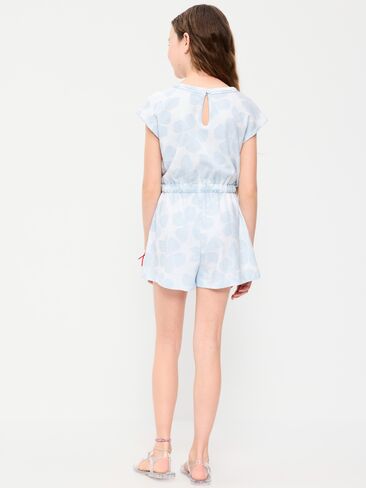 Old Navy Short-Sleeve Textured Utility Romper for Girls - Blue Hibiscus in Saudi Arabia