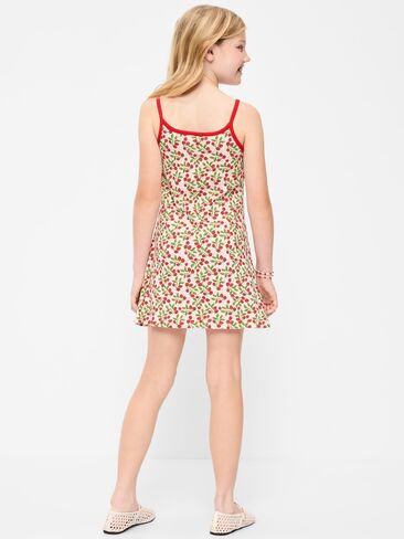 Old Navy Sleeveless Fitted Ribbed Swing Dress for Girls - Strawberry in Saudi Arabia