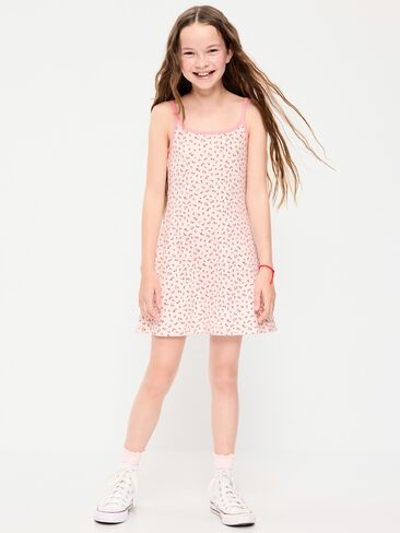 Old Navy Sleeveless Fitted Ribbed Swing Dress for Girls - Pink Ditsy Floral in Saudi Arabia