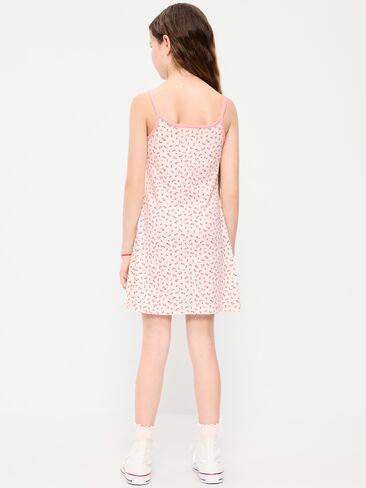 Old Navy Sleeveless Fitted Ribbed Swing Dress for Girls - Pink Ditsy Floral in Saudi Arabia