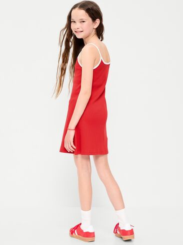 Old Navy Sleeveless Fitted Ribbed Swing Dress for Girls - Red in Saudi Arabia