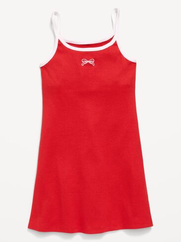 Old Navy Sleeveless Fitted Ribbed Swing Dress for Girls - Red in Saudi Arabia