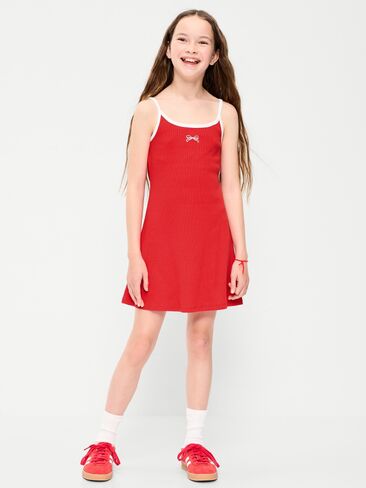 Old Navy Sleeveless Fitted Ribbed Swing Dress for Girls - Red in Saudi Arabia