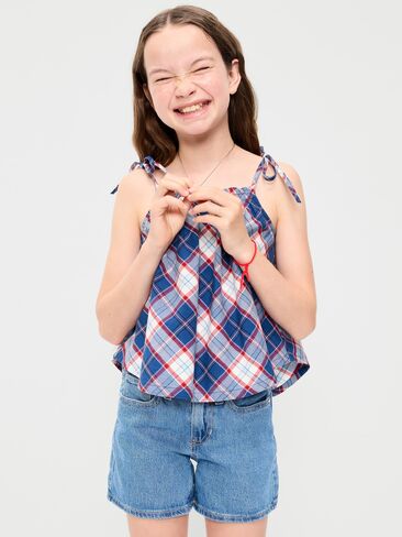 Old Navy Sleeveless Tie-Shoulder Plaid Top for Girls - Blue Plaid in Kuwait