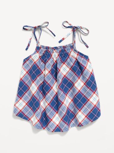 Old Navy Sleeveless Tie-Shoulder Plaid Top for Girls - Blue Plaid in Kuwait