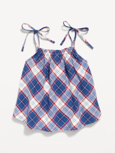 Old Navy Sleeveless Tie-Shoulder Plaid Top for Girls - Blue Plaid in Kuwait