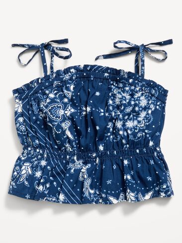 Old Navy Printed Sleeveless Tie-Shoulder Top for Girls - Blue Bandana in Saudi Arabia
