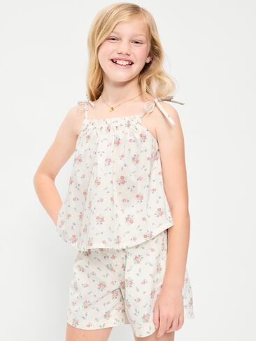 Old Navy Printed Sleeveless Tie-Shoulder Top for Girls - White Ditsy Floral in Saudi Arabia