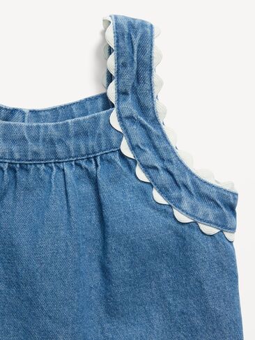 طقم قميص وسروال قصير من قماش الدنيم بدون أكمام من Old Navy للأطفال - لون متوسط ​​الغسيل in Saudi Arabia