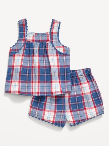 طقم بلوزة وشورت منقوش بدون أكمام للأطفال من Old Navy - منقوش باللونين الأبيض والأزرق in Saudi Arabia