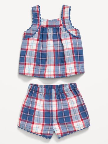 طقم بلوزة وشورت منقوش بدون أكمام للأطفال من Old Navy - منقوش باللونين الأبيض والأزرق in Saudi Arabia