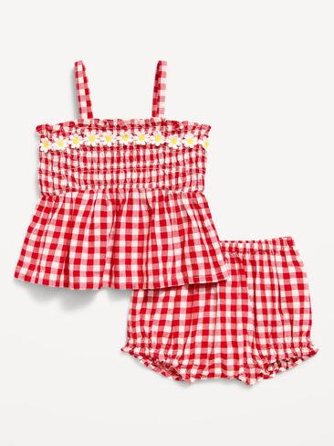 Old Navy Sleeveless Smocked Peplum Top and Shorts Set for Baby - Red Gingham in Saudi Arabia