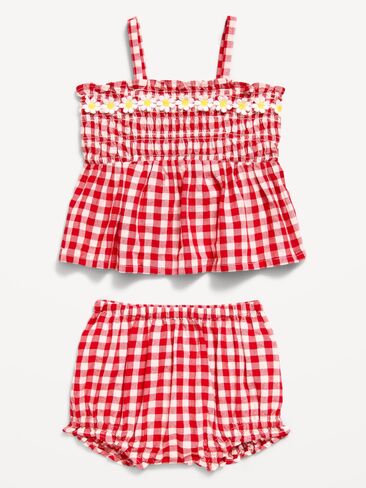 Old Navy Sleeveless Smocked Peplum Top and Shorts Set for Baby - Red Gingham in Saudi Arabia