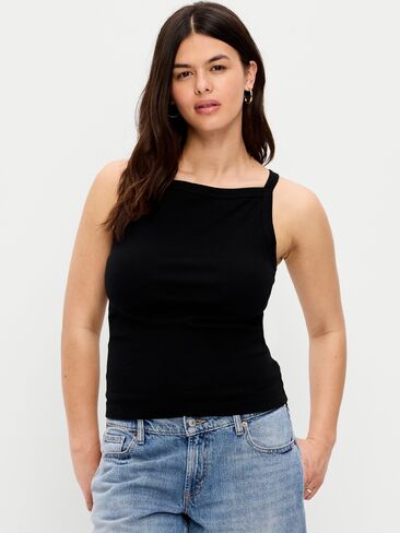 Old Navy Snug Apron-Neck Tank Top - Light Black Heather in Saudi Arabia