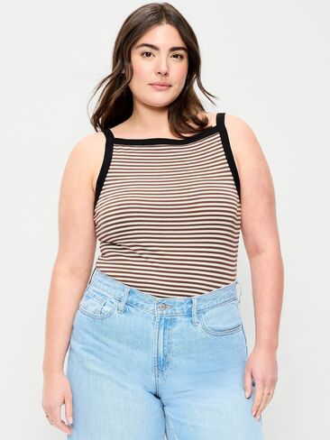 Old Navy Snug Apron-Neck Tank Top - Earth Brown Stripe in Saudi Arabia