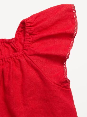 Old Navy Short-Sleeve Ruffled Linen-Blend Top and Shorts Set for Toddler Girls - Red in Saudi Arabia