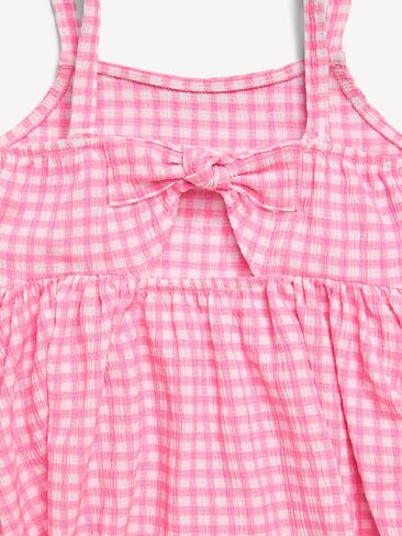 طقم فستان مجعد بدون أكمام وسروال قصير لراكبي الدراجات من Old Navy للفتيات الصغيرات - قماش قطني وردي in Saudi Arabia