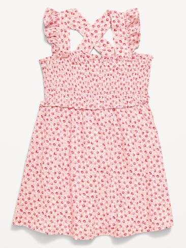 فستان مطبوع بدون أكمام للفتيات الصغيرات من Old Navy - زهور بيضاء اللون in Saudi Arabia